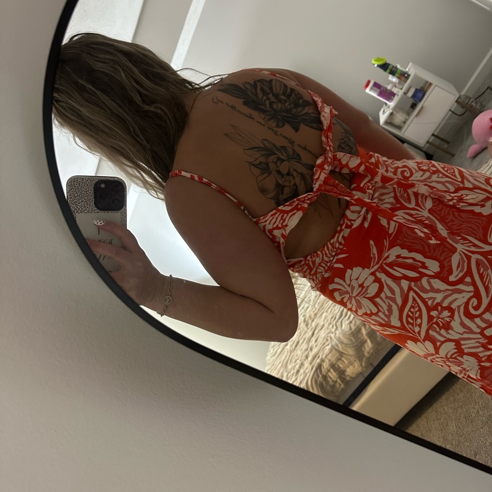 Red and White Floral Dress
